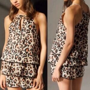 Urban Outfitters Romper Womens Size L Kendal Keyhole Cut Out Tiered Animal Print